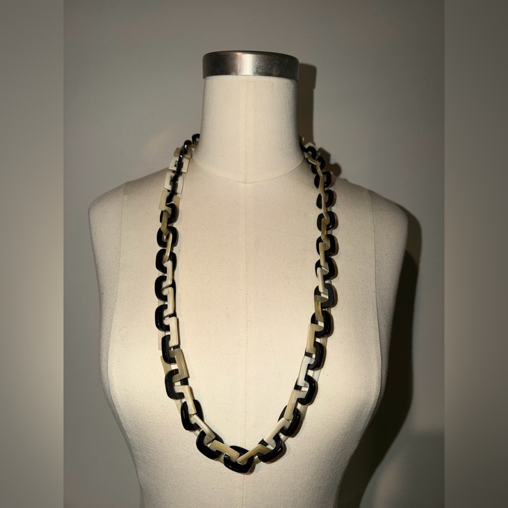 J.Crew Black and Cream Resin Chain Necklace